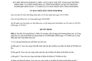 Quyết định 19/2012/QĐ-UBND sửa đổi Khoản 2 Điều 10 Quy chế xét tặng Giải thưởng