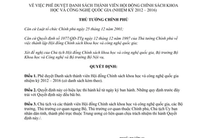 Quyết định 1135/QĐ-TTg năm 2012 phê duyệt Danh sách thành viên Hội đồng