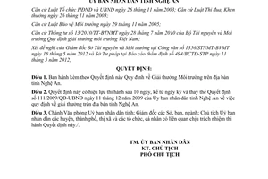 Quyết định 63/2012/QĐ-UBND Quy định Giải thưởng Môi trường trên địa bàn tỉnh