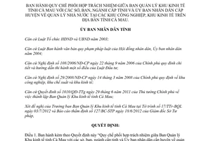 Quyết định 14/2012/QĐ-UBND Quy chế phối hợp trách nhiệm giữa Ban Quản lý Khu