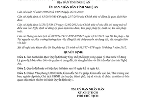 Quyết định 65/2012/QĐ-UBND Quy chế phối hợp trong quản lý nhà nước đăng ký