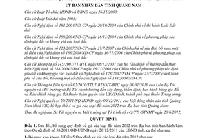 Quyết định 25/2012/QĐ-UBND sửa đổi Quyết định 38/2011/QĐ-UBND quy định giá đất
