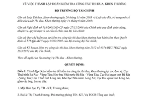 Quyết định 2134/QĐ-BTC năm 2012 thành lập đoàn kiểm tra công tác thi đua khen