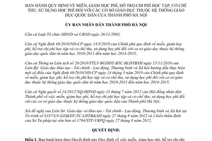 Quyết định 22/2012/QĐ-UBND Quy định miễn giảm học phí hỗ trợ chi phí học tập