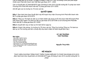 Quyết định 2443/QĐ-BTP năm 2012 Kế hoạch thực hiện Chương trình Phát triển