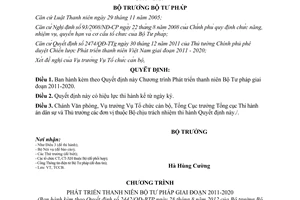 Quyết định 2442/QĐ-BTP năm 2012 Chương trình Phát triển thanh niên Bộ Tư pháp