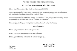 Quyết định 2292/QĐ-BKHCN 2012 công bố Tiêu chuẩn quốc gia TCVN 9372:2012 Tàu thủy lưu trú du lịch