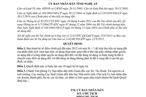 Quyết định 66/2012/QĐ-UBND hệ số điều chỉnh giá đất tính thu tiền sử dụng đất ở