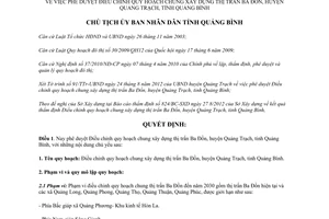 Quyết định 2032/QĐ-CT 2012 phê duyệt điều chỉnh Quy hoạch chung xây dựng Ba Đồn Quảng Bình