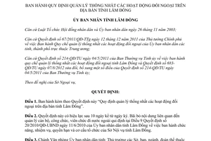 Quyết định 38/2012/QĐ-UBND Quy định quản lý thống nhất hoạt động đối ngoại