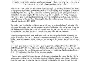 Chỉ thị 07/CT-UBND 2012 nhiệm vụ trọng tâm năm học 2012-2013 ngành Giáo dục Đào tạo Hưng Yên