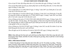 Quyết định 27/2012/QĐ-UBND giá tiêu thụ nước sạch sinh hoạt  Bến Tre