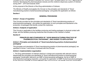 Circular No. 14/2012/TT-BYT on the principles and standards of good manufacturi