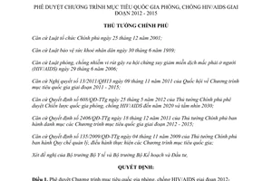 Quyết định 1202/QĐ-TTg năm 2012 phê duyệt Chương trình mục tiêu quốc gia phòng