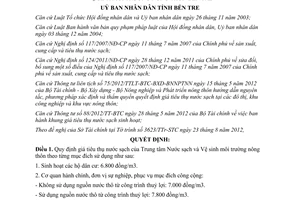 Quyết định 24/2012/QĐ-UBND giá tiêu thụ nước sạch Trung tâm Nước sạch Bến Tre
