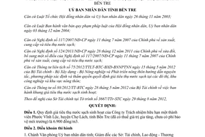 Quyết định 26/2012/QĐ-UBND giá tiêu thụ nước sạch sinh hoạt Công ty Phước Vĩnh Lộc Bến Tre