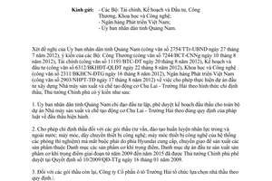 Công văn 1334/TTg-KTN thực hiện Nhà máy sản xuất và chế tạo động cơ Chu Lai