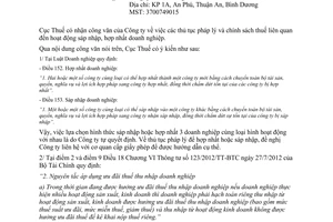 Công văn 8999/CT-TT&HT hướng dẫn thuế hợp nhất sáp nhập doanh nghiệp Bình Dương