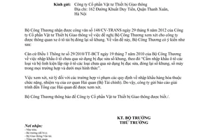 Công văn 8599/BCT-XNK nhập khẩu xe ô tô tải có số khung bị đóng hai lần tại hai