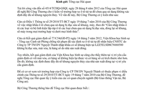 Công văn 8598/BCT-XNK nhập khẩu xe ô tô không xác định được đầy đủ số khung