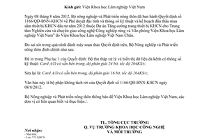 Công văn 4454/BNN-KHCN đính chính Quyết định 1166/QĐ-BNN-KHCN