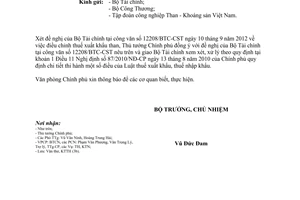 Công văn 7340/VPCP-KTTH thuế xuất khẩu than