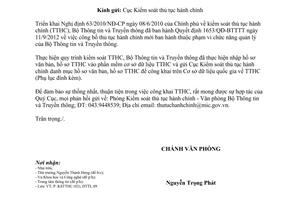 Công văn 422/VP-KSTTHC đề nghị công khai thủ tục hành chính trên cơ sở dữ liệu