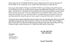 Công văn 9030/BCT-XNK giấy phép nhập khẩu tự động