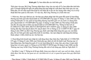 Công văn 9181/BCT-TMMN tạm nhập tái xuất hàng hóa qua cửa khẩu phụ lối mở