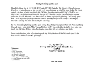 Công văn 13132/BTC-KHTC thực hiện chuyển giao đất theo phương án sắp xếp lại