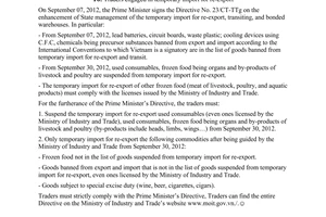 Official Dispatch No. 8818/BCT-XNK On the implementation of the Prime Minister’s