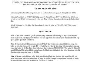 Quyết định 32/2012/QĐ-UBND quy định chế độ cho vận động huấn luyện viên thể thao