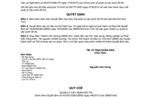 Quyết định 43/2012/QĐ-UBND Quy chế quản lý cây xanh đô thị