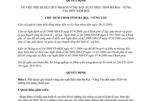 Quyết định 1817/QĐ-UBND năm 2012 phê duyệt quy hoạch vùng sản xuất điều