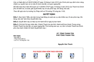 Quyết định 2189/QĐ-TTCP năm 2012 Mẫu văn bản trong hoạt động rà soát vụ việc