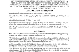 Quyết định 21/2012/QĐ-UBND sửa đổi quy định bồi thường dự án thủy điện Sơn La