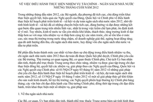 Chỉ thị 22/CT-TTg năm 2012 điều hành thực hiện nhiệm vụ tài chính ngân sách