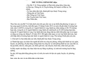 Công điện 1344/CĐ-TTg tăng cường công tác phòng chống dịch cúm A H5N1 ở người