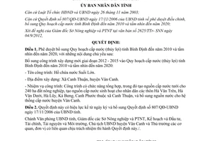 Quyết định 502/QĐ-UBND năm 2012 phê duyệt bổ sung Quy hoạch cấp nước