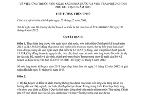 Quyết định 1219/QĐ-TTg 2012 ứng trước vốn ngân sách và vốn trái phiếu