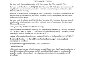 Decree No. 65/2012/ND-CP on amendments and supplements to a number of articles