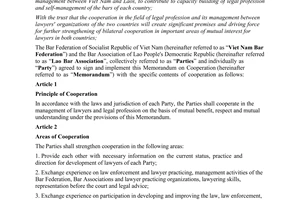 Memorandum Viet Nam and the bar association of Lao people’s democratic republic period 2012 2015