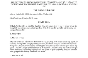 Quyết định 1233/QĐ-TTg năm 2012 phê duyệt Đề án triển khai thực hiện Công ước