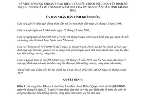 Quyết định 2222/QĐ-UBND 2012 bổ sung Quyết định 26/QĐ-UBND Khánh Hòa