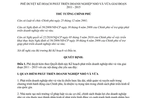 Quyết định 1231/QĐ-TTg năm 2012 phê duyệt Kế hoạch phát triển doanh nghiệp nhỏ