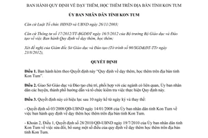 Quyết định 45/2012/QĐ-UBND Quy định dạy học thêm trên địa bàn tỉnh Kon Tum