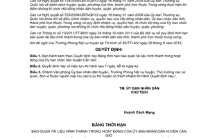 Quyết định 09/2012/QĐ-UBND Quy định thời hạn bảo quản tài liệu hình thành