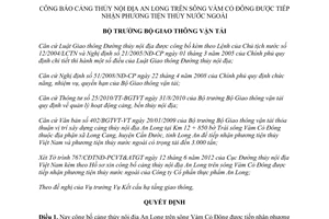 Quyết định 2175/QĐ-BGTVT năm 2012 công bố cảng thủy nội địa An Long trên sông Và