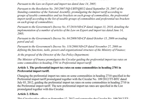 Circular No. 148/2012/TT-BTC guiding the preferential import tax rates on some