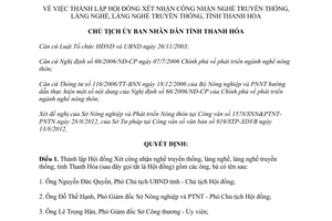 Quyết định 2949/QĐ-UBND 2012 thành lập Hội đồng Xét công nhận nghề truyền thống Thanh Hóa